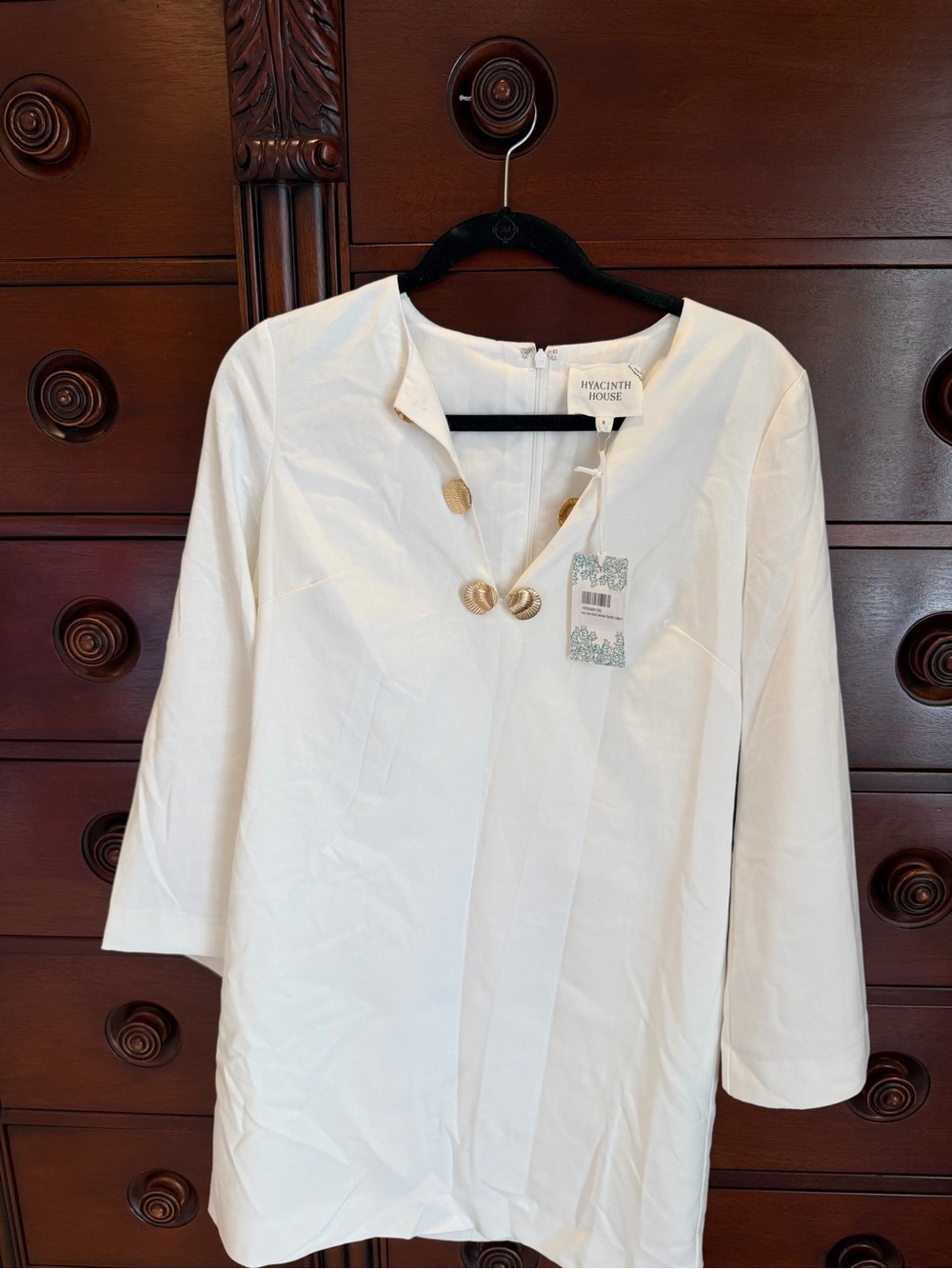 Cream V-Neck Tunic with Button Detail